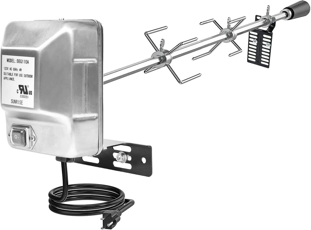 Heavy-Duty Stainless Steel Grill Rotisserie Kit with 35 X 1/3 Inch Spit Rod, Stainless Steel Electric Motor and Necessary Rotisserie Accessories