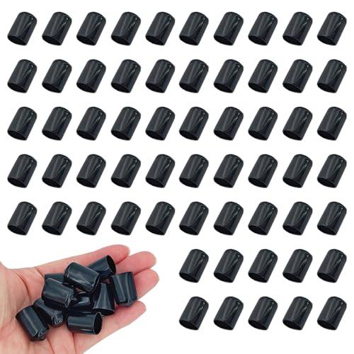Acoeitl 60Pcs Round Rubber End Caps Black 1/2In(13mm) ID Vinyl Flexible Covers Screw Protectors Tips for Furniture Legs Bolts Pipes Metal Poles End Caps for Thread Sealing and Floor Protection