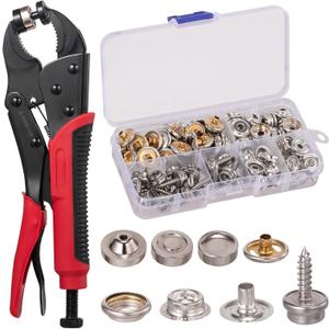 Spurtar Heavy Duty Snap Fastener Tool Adjustable Snap Button Kit with 3 Dies and 40 Sets 15mm Buttons for Boat Cover Leather Fabric Cloths Denim Canvas Tarp Crafts DIY Buckle Repair and Installation
