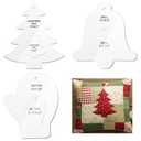 Kigley 3 Set Christmas Acrylic Quilting Template Ruler Christmas Tree Mitten Bell Template Patchwork Quilt Supplies for Use with 10'' Precut Fabric Squares Cutting Patterns Sewing Blanket DIY (Clear)