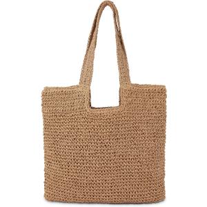 Straw Beach Tote Bag: Large Summer Boho Woven Bags - Rattan Handmade Shoulder Handbags for Women (Brown)