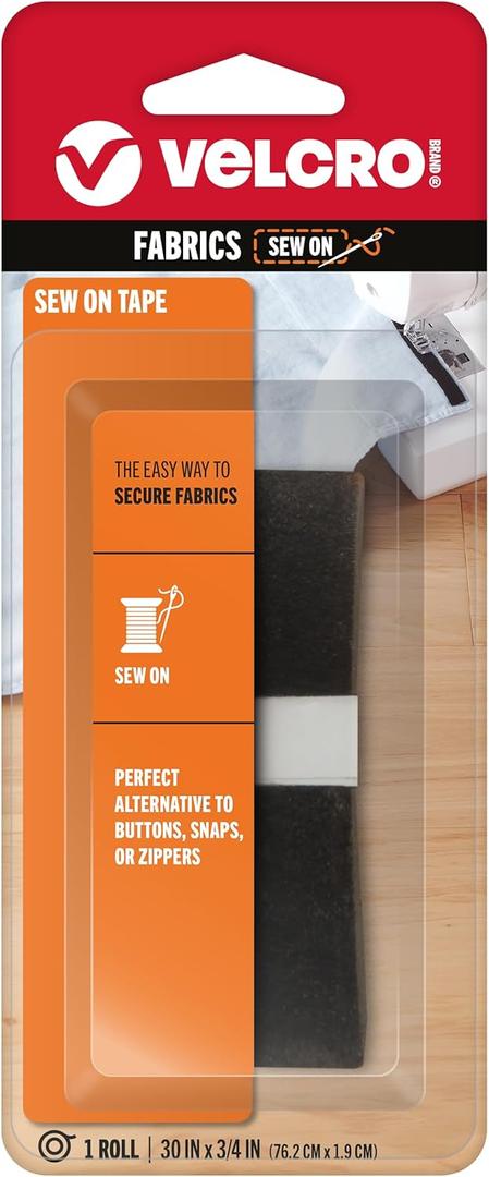 VELCRO Brand - 90029 For Fabrics | Sew On Fabric Tape for Alterations and Hemming | No Ironing or Gluing | Ideal Substitute for Snaps and Buttons | Tape, 30in x 3/4in, Black