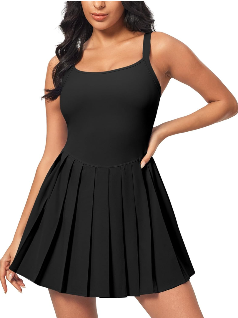 IUGA Tennis Dresses for Women with Shorts Easy Pezzy Athletic Dress for Women Adjustable Straps Workout Dress Removable Pads, XS