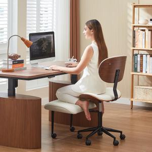 Bestier Meditation Chair with Wider Bentwood Back Support, Ergonomic Cross Legged Office Chair for Adults up to 300 lbs, 360 Swivel Adjustable Height for Multi Position (Contemporary Bentwood, White)