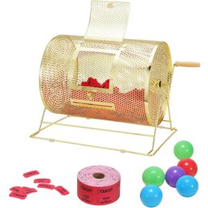 VEVOR Lottery Cage, Capacity for 5000 Tickets or 200 Ping Pong Balls, 16.1 x 12 inch, Durable Metal Construction with Wooden Handle, Brass Finish, for Bingo and Ballot Events