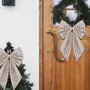 2 Pcs Beige Buffalo Plaid Christmas Wreath Bows 19.6'' x 11.8'' Large Christmas Tree Topper Ornament Wreath Sash for Front Door Xmas Party Yard Doorway Indoor Outdoor Wall Decoration
