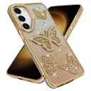 BITOBE Designed for Samsung Galaxy S23, Cute 3D Butterflies Case Slim Plating Glitter Bling Luxury Rhinestone Cover for Women Girls Protective Camera Protection Bumper 6.1" Gold