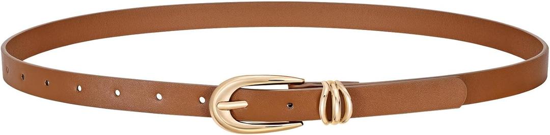 JASGOOD Women Leather Belt for Jeans Pants Fashion Skinny Waist Belt Ladies Thin Dress Belt with Gold Buckle (L: Fit waist size 38-42 inch)
