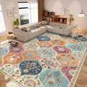 Vintage Washable Rug 9x12 - Machine Washable Floral Area Rugs with Non Slip Backing for Living Room Bedroom Dining Room Stain Resistant, Home Office Decor, Soft Low-Pile Carpet, Orange