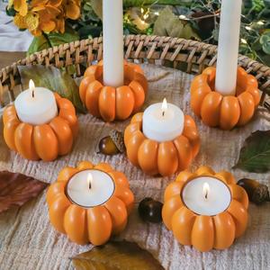 Kate Aspen 2-in-1 Pumpkin Candle Holder Set - Orange Fall Taper, Tealight & Votive Candle Holders - Pumpkin Table Centerpiece, Fall Candle Decor, Halloween Candlestick Holder (Set of 6)