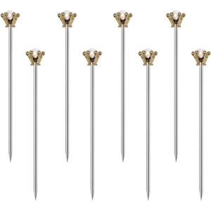 Stainless Steel Cocktail Picks Crown,Metal Martini Sticks,Fruits Toothpicks,Reusable Garnish Skewer Drinks Sandwiches Appetizers Olives Fruits Barbecue Snacks of 8 Pieces (Glod)