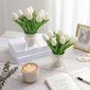 Suncalla 2 Pack Small Artificial Tulips Plant in Pots Faux Flower Potted Plants White Arrangement Rustic Home Decor 7.9" Tall for Farmhouse Table Centerpiece Windowsill Country Indoor Decor
