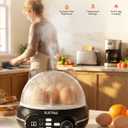 SUSTEAS Rapid Egg Cooker 9 Eggs Capacity, Soft, Medium, Hard Boiled Egg Cooker Simultaneously, Electric Egg Poacher, Kitchen Egg Steamer, Auto Shut-Off, Smart Voice Prompts, Timer Function, Black