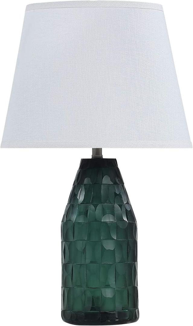 Aspen Creative 40175-11A, 23 1/2" High Transitional Glass Table Lamp, Clear Turquoise Finish and Empire Shaped Lamp Shade in White, 13 1/2" Wide