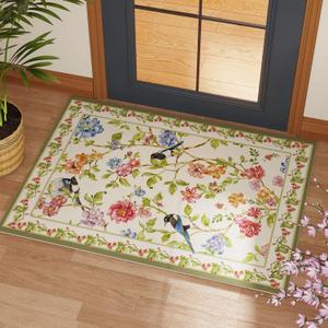 Door Mat Indoor Entrance 2x3 Rug Machine Washable Floral Bird Magpies Animal Small Area Rug Non-Slip Low Pile Throw Rugs for Entryway, Kitchen, Front Door Indoor Entrance, Entry, Kids Room (White)