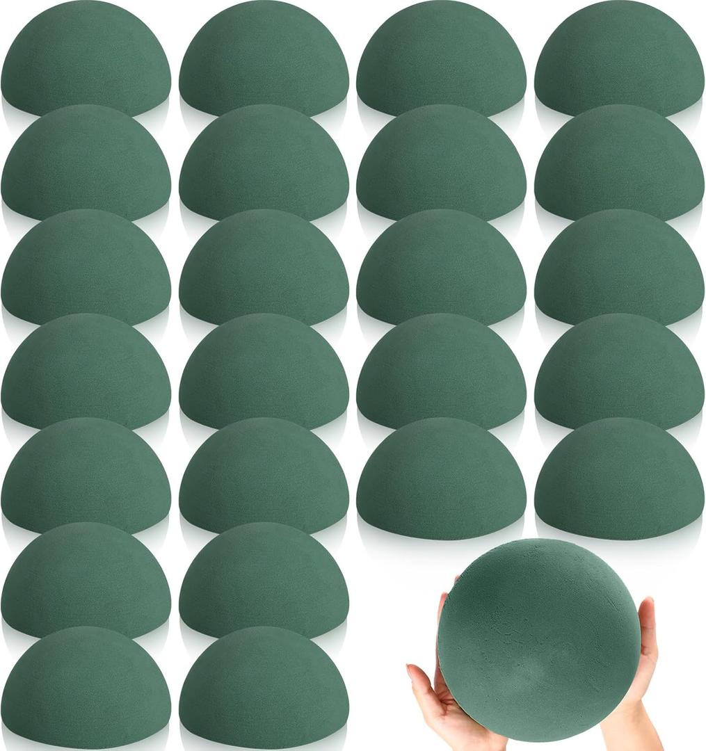 Frienda 24 Pack Floral Foam Round Large 7.5 x 3.7'' Dry Foam Half Ball Green Foam Circles Block DIY Flower Craft for Artificial Plant Floral Arrangement Supplies