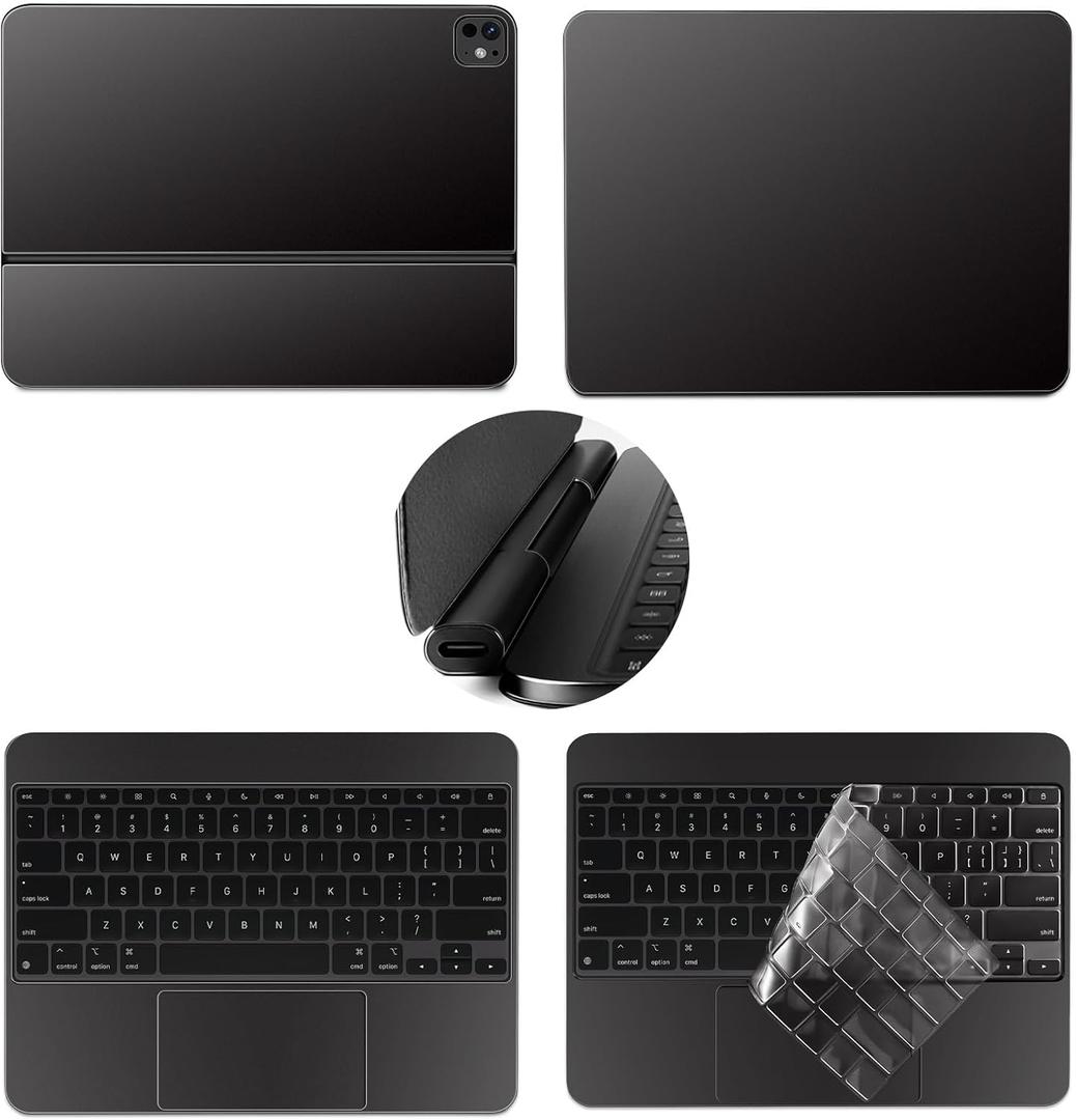 5-in-1 Tablets Decals Sticker for iPad Pro M4 2024 (A2836/A2837) 11 inch Magic Keyboard Protective Skin(Black) with Waterproof Transparent TPU Keyboard Cover