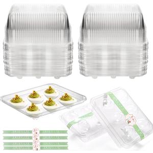 Yopay 50 Pack Deviled Egg Trays with lid, Plastic Clear 6 Slots Deviled Eggs Halves Carrier Deviled Container Dish Plate Holder for Party, Classic Cuisine Trays