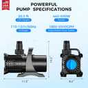 Pond Pump, 8500 GPH Adjustable Flow Submersible Water Pump with Filter Bag, Copper Motor, IPX8 Waterproof for Outdoor Koi Pond, Fountain, Waterfall, Hydroponics