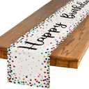 Artoid Mode Polka Dot Beige Happy Birthday Table Runner, Seasonal Kitchen Dining Table Decoration for Home Party Decor 13x72 Inch