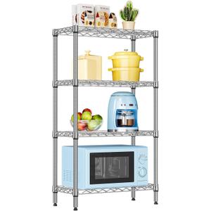 IZEUK 4 Tier Steel Storage Shelves, Heavy Duty Metal Shelf Wire Shelving Rack for Pantry, Kitchen, Living Room, or Office Organization (11.8" D x 25.6" W x 45.5" H, 1000LBS, Chrome)