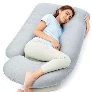 Momcozy Pregnancy Pillows with Cooling Cover, U-Shaped Full Body Maternity Pillow for Side Sleepers 57 Inch - Support for Back, Hip, Belly, Legs for Pregnant Women (Grey- Cooling Fabric)