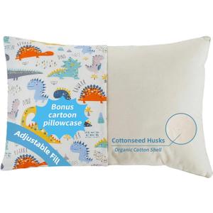 Organic Plilow with Cartoon Pillowcase - 16x22 Kids Pillow with 100% Organic Cotton Shell, Adjustable Organic Youth Pillow, Machine Washable, Soft,for Kids&Youth&Children (Dinosaur)