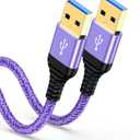 USB to USB Cable 6ft, Male to Male USB A To USB A Cable for WD Hard Drives, PC, Mac, Laptop, PS4, Xbox - USB 3.0 Type A Impresora Long Usba to Usba Cord, High-Speed Data Transfer Cable, 6 Foot (Purple)