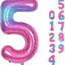 Rainbow Gradient Number 5 Balloon for Girls, 40 Inch Large Blue Pink Purple Number 0-9 Foil Mylar Helium Digital 5 Balloons Set for Women Birthday Anniversary Party Decorations Celebration Supplies
