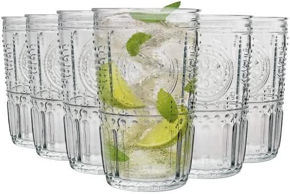Bormioli Rocco Romantic Set Of 6 Cooler Glasses, 16 Oz. Clear Crystal Glass, Made In Italy