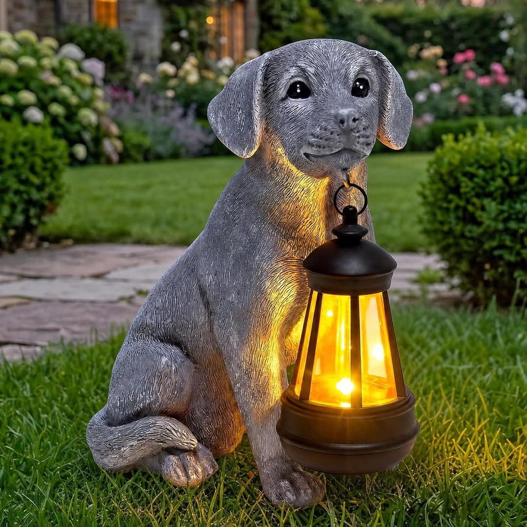 Solar Dog Garden Statue, Outdoor Decoration with Lantern for Yard, Patio, Lawn Outside, Ideal Christmas Birthday Mothers Day Gifts for Mom Women Grandma