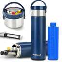 MEDINEED Insulin Cooler Travel Case, 60H 3 Pens Diabetes Travel Case Travel Medicine Organizer, Medication Cooler for Travel Diabetes Care, Travel Medicine Kit with TSA Approved Ice Packs Navy