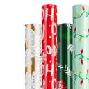 Christmas Wrapping Paper for Gifts(4 Rolls: 148 sq. ft. ttl) Reindeer, Christmas Pine Tree Leaf, Snowflakes, Rabbit Squirrel Bird Fox - 30 inches x 14.8 feet Per Roll - Christmas Elements Collection