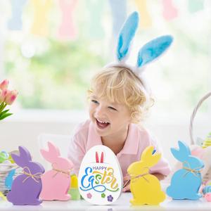 LUOZZY 5 Pcs Easter Bunny Decorations Crafted Rabbit Decor Easter Bunny Ornaments