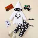 Baby Boy Girl Unisex Ghost Halloween Outfit - Infant's 1st Halloween Clothes (White)