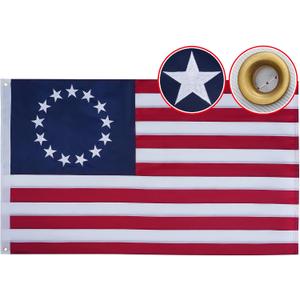 Betsy Ross Flag 2x3 Feet Embroidery 13 Star Colonial American Flags with 2 Strong Brass Grommets, Heavy Duty Polyester Colonies Primitive Flag 