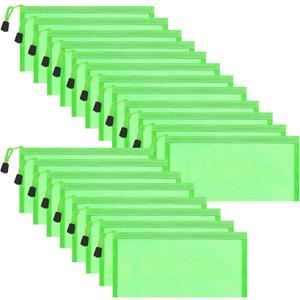20 Pack Multicolored Zipper Mesh Pouch, Zipper Pencil Pouches Pen Bags, Multipurpose Travel Bags for Cosmetic School Office Supplies and Travel Accessories, 10 Colors (Green)