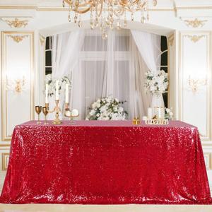 B-COOL Red Sequin Tablecloth Parties Cloth Christmas Table Cloths 50x80 Inches Sequin Fabric Overlay Sparkly Sequined Fabric Holiday Decoration