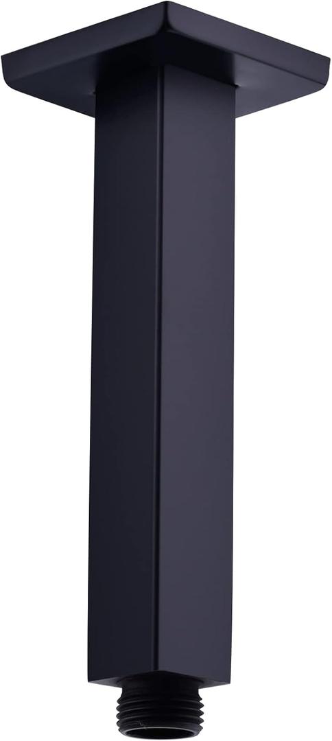 6 Inch Square Ceiling Mount Shower Arm with Flange, Stainless Steel Matte Black Replacement Rain Shower Head Extension Arm