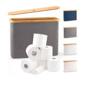 LONBET Toilet Paper Storage for 12 Rolls, Stackable & Foldable - The Ultimate Bathroom Organizer - Waterproof Basket with Bamboo Lid - Elegant Toilet Paper Storage Holder, Gray