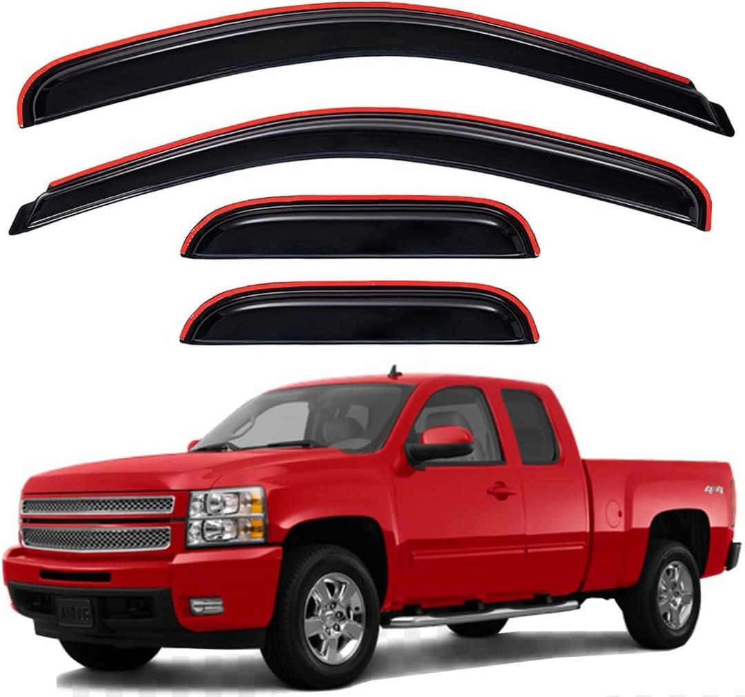 Lightronic WV194040 in-Channel Side Window Deflectors Rain Guards, Dark Smoke, 4-Pieces Set, Fits 2007-2013 Chevrolet Silverado/GMC Sierra 1500/2500 HD/3500 HD, All Extended Cab