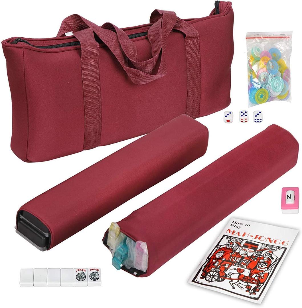 American Mahjong Set 166 Tiles, 4 Colors All-in-One Rack/Pushers, Red Soft Bag and Accessories Classic Full Size Complete Mahjong Set.
