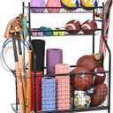 Mythinglogic Sports Equipment Garage Organizer,Garage Ball Storage for Sports Gear and Toys, Rolling Ball Cart with Wheels for Indoor/Outdoor Use (Black)