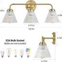 Modern Gold Bathroom Vanity Light, 3-Light Wall Sconce with Clear Ribbed Glass Shades, Farmhouse Industrial Light Fixture for Bathroom, Vanity Mirror, Powder Room, Hallway