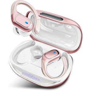Wireless Earbuds Bluetooth 5.3 Headphones with 80H Playback, IPX7 Waterproof Over Ear Buds with LED Power Display for Sports Running Workouts-Rose Gold
