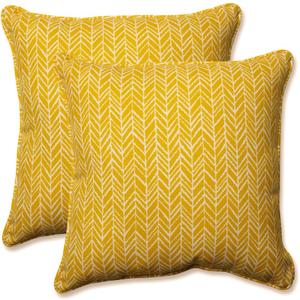 Pillow Perfect Outdoor/Indoor Throw Pillows, Large - 18.5" x 18.5", Yellow Herringbone Egg Yolk, 2 Count