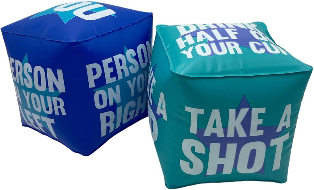 Giant Dice Drinking Game for Adults - Blow Up Dice PVC Inflatable and Reusable 2 Dice - 10" - Jumbo Dice for Indoor Outdoor Fun Games, Pool Parties, Lawn Floor Games