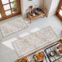 2-Piece Kitchen Runner Rug Set: Washable Non-Slip Floor Mats for Sink & Stove Cooking Area Soft Low Pile Water-Resistant Carpet for Dishwasher Fridge Fronts Durable Kitchen Island Mats(2x3+2x4,Beige)