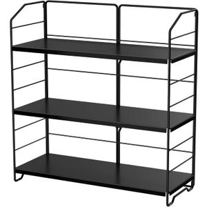 Bathroom Countertop Organizer, 3-Tier Bathroom Counter Organizer, 8-Levels Height Adjustable, Bathroom Organizer for Kitchen, Pantry, Livingroom, Offices Storage, Metal Black