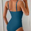 B2prity One Piece Swimsuit for Women Tummy Control Retro Bathing Suit Button Up Slimming Swimwear (Blue, XL)